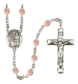 Silver Plated 6mm Fire Polished Saint Christopher / Karate Rosary in Pink