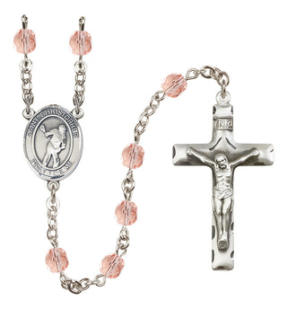 Silver-Plated 6mm Saint Christopher/Lacrosse Rosary