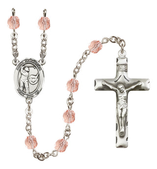 Silver Plated 6mm Fire Polished Saint Sebastian / Golf Rosary in Pink
