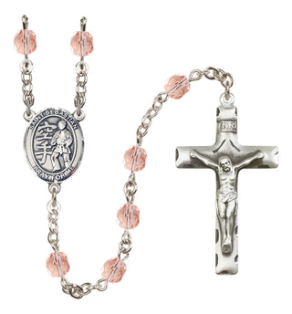 Silver Plated 6mm Fire Polished Saint Sebastian/Karate Rosary in Pink