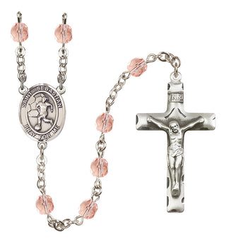 Silver-Plated 6mm Saint Sebastian/Soccer-Women Rosary