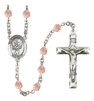 Silver Plated 6mm Fire Polished Guardian Angel/Baseball Rosary in Pink