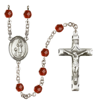Silver Plated 6mm Fire Polished Saint Genesius of Rome Rosary in Ruby