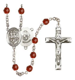Silver Plated 6mm Fire Polished Saint George / Marines Rosary in Ruby