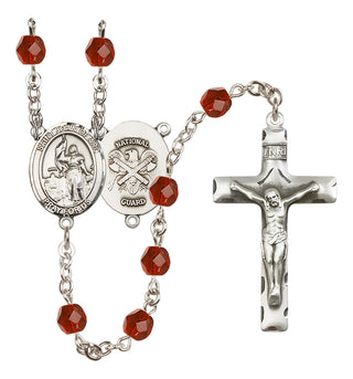 Silver Plated 6mm Fire Polished Saint Joan of Arc / Nat'l Guard Rosary in Ruby