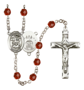 Silver Plated 6mm Fire Polished Saint Michael / Air Force Rosary in Ruby