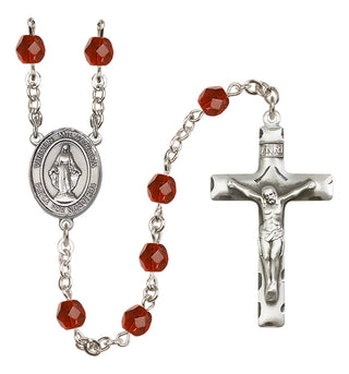 Silver Plated 6mm Fire Polished Virgen Milagrosa Rosary in Ruby