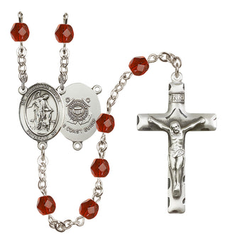 Silver Plated 6mm Fire Polished Guardian Angel/Coast Guard Rosary in Ruby