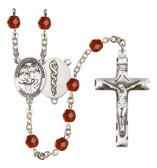 Silver Plated 6mm Fire Polished Saints Cosmas & Damian / Doctors Rosary in Ruby