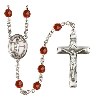 Silver Plated 6mm Fire Polished Saint Christopher/Volleyball Rosary in Ruby