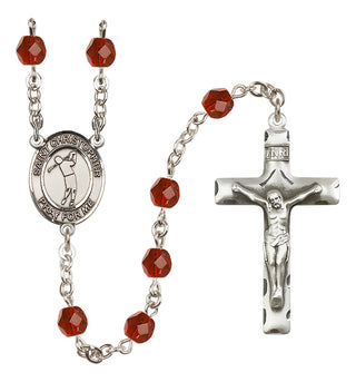 Silver Plated 6mm Fire Polished Saint Christopher/Golf Rosary in Ruby