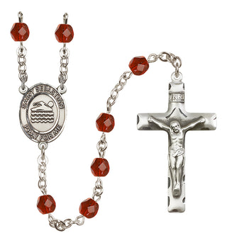 Silver Plated 6mm Fire Polished Saint Sebastian/Swimming Rosary in Ruby