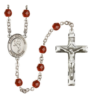Silver Plated 6mm Fire Polished Saint Sebastian/Martial Arts Rosary in Ruby