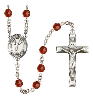 Silver Plated 6mm Fire Polished Saint Sebastian/Cheerleading Rosary in Ruby