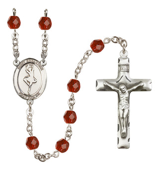 Silver Plated 6mm Fire Polished Saint Sebastian/Dance Rosary in Ruby