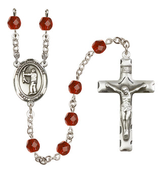 Silver Plated 6mm Fire Polished Saint Christopher/Archery Rosary in Ruby