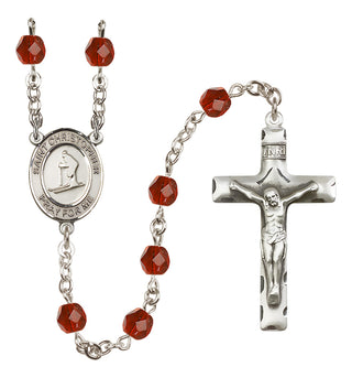 Silver Plated 6mm Fire Polished Saint Christopher / Skiing Rosary in Ruby
