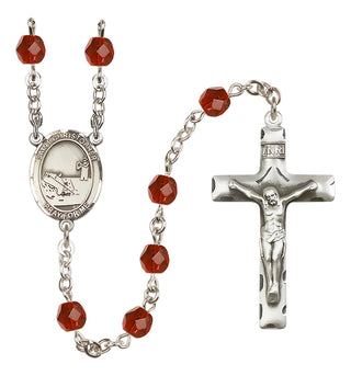 Silver Plated 6mm Fire Polished Saint Christopher / Fishing Rosary in Ruby
