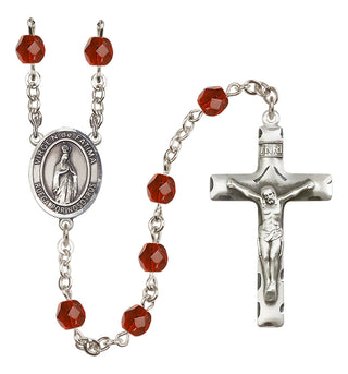 Silver Plated 6mm Fire Polished Our Lady of Fatima Rosary in Ruby