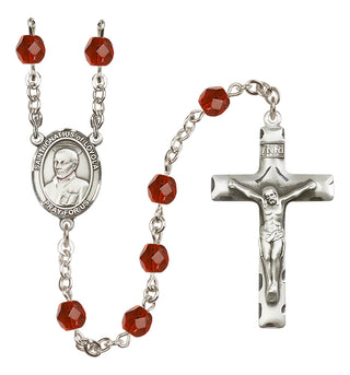 Silver Plated 6mm Fire Polished Saint Ignatius of Loyola Rosary in Ruby