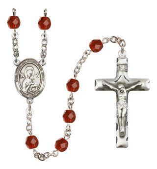 Silver Plated 6mm Fire Polished Our Lady of Perpetual Help Rosary in Ruby