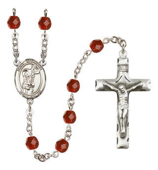 Silver Plated 6mm Fire Polished Saint Stephanie Rosary in Ruby