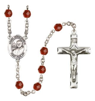 Silver Plated 6mm Fire Polished Saint John Paul II Rosary in Ruby