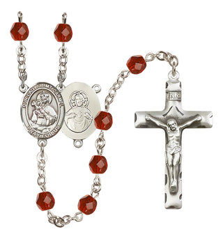 Silver Plated 6mm Fire Polished Our Lady of Mount Carmel Rosary in Ruby