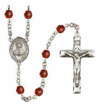 Silver Plated 6mm Fire Polished Our Lady of San Juan Rosary in Ruby