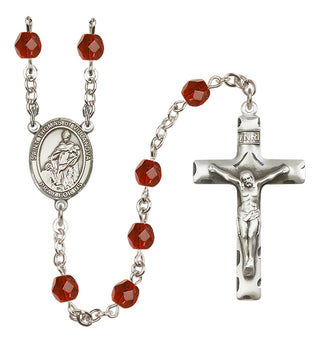Silver Plated 6mm Fire Polished Saint Thomas of Villanova Rosary in Ruby