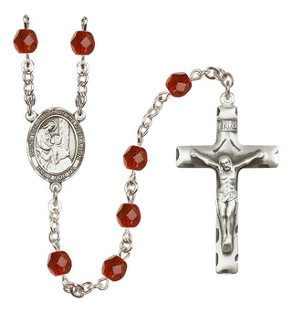 Silver Plated 6mm Fire Polished Saint Elizabeth of the Visitation Rosary in Ruby