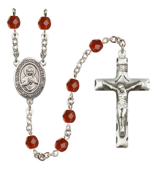 Silver Plated 6mm Fire Polished Corazon Inmaculado de Maria Rosary in Ruby