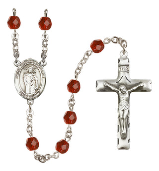 Silver Plated 6mm Fire Polished Saint Thomas A Becket Rosary in Ruby