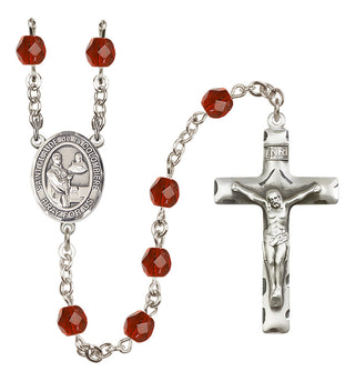 Silver Plated 6mm Fire Polished Saint Claude de la Colombiere Rosary in Ruby