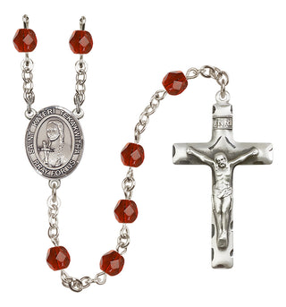 Silver Plated 6mm Fire Polished Saint Kateri Tekakwitha Rosary in Ruby