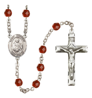 Silver Plated 6mm Fire Polished Saint Norbert of Xanten Rosary in Ruby
