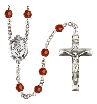 Silver Plated 6mm Fire Polished Saint Christopher/Tennis Rosary in Ruby