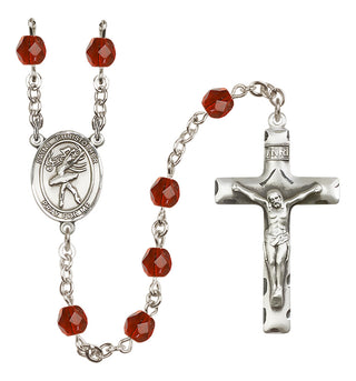 Silver Plated 6mm Fire Polished Saint Christopher/Dance Rosary in Ruby