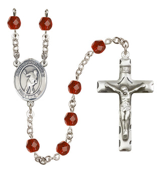 Silver-Plated 6mm Saint Christopher/Lacrosse Rosary