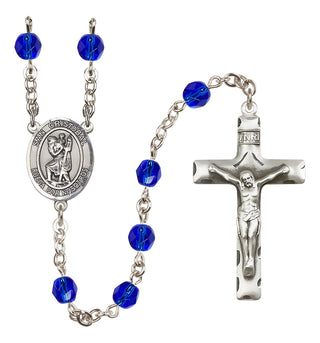 Silver Plated 6mm Fire Polished San Cristobal Rosary in Sapphire