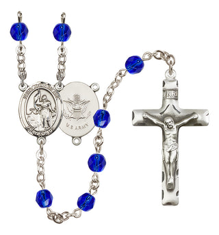 Silver Plated 6mm Fire Polished Saint Joan of Arc / Army Rosary in Sapphire