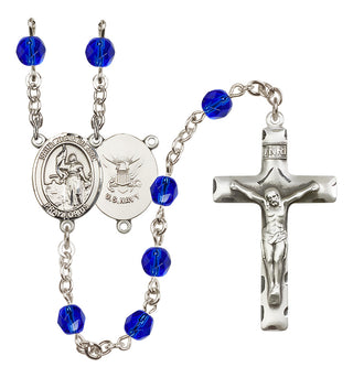Silver Plated 6mm Fire Polished Saint Joan of Arc / Navy Rosary in Sapphire