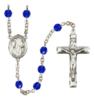 Silver Plated 6mm Fire Polished Our Lady Star of the Sea Rosary in Sapphire