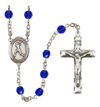 Silver Plated 6mm Fire Polished Saint Sebastian / Softball Rosary in Sapphire