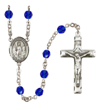 Silver Plated 6mm Fire Polished Our Lady of Knock Rosary in Sapphire