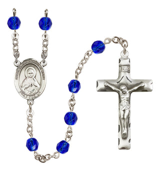 Silver Plated 6mm Fire Polished Immaculate Heart of Mary Rosary in Sapphire