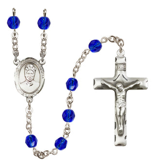 Silver Plated 6mm Fire Polished Saint Josephine Bakhita Rosary in Sapphire
