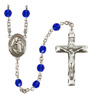 Silver Plated 6mm Fire Polished Saint Raymond of Penafort Rosary in Sapphire