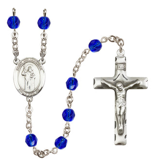 Silver Plated 6mm Fire Polished Saint Columbkille Rosary in Sapphire
