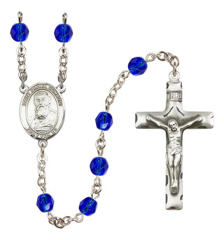 Silver Plated 6mm Fire Polished Saint Daniel Comboni Rosary in Sapphire